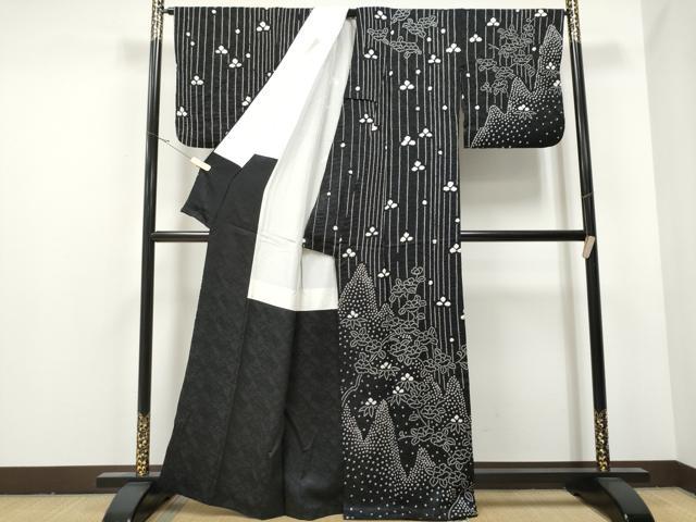 平和屋着物○訪問着 絞り 草花文 黒地 正絹 逸品 CAAW4471hy