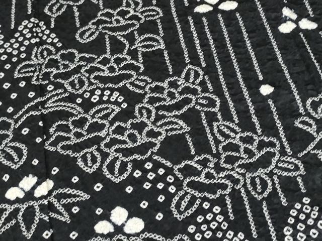 平和屋着物○訪問着 絞り 草花文 黒地 正絹 逸品 CAAW4471hy