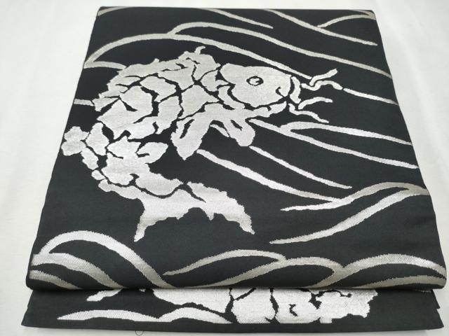 平和屋着物●桝屋高尾　六通柄　本袋帯　荒磯　黒地　銀糸　正絹　逸品　CAAW4536hy