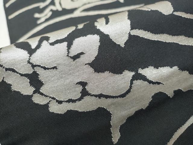 平和屋着物○桝屋高尾 六通柄 本袋帯 荒磯 黒地 銀糸 正絹 逸品