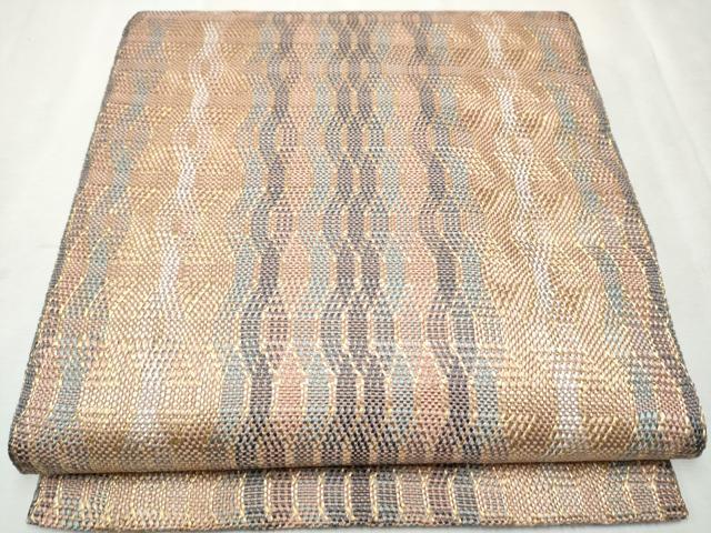 平和屋着物●ひなや工房　くむ・あむ・おる　伊豆蔵明彦　組織　太鼓柄袋帯　よろけ縞　金糸　正絹　逸品　CAAW4546hy