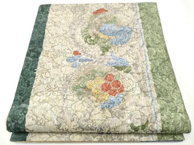 平和屋着物●両面　全通柄袋帯　ふくれ織　葡萄蔦の葉文　正絹　逸品　CAAW4549hy