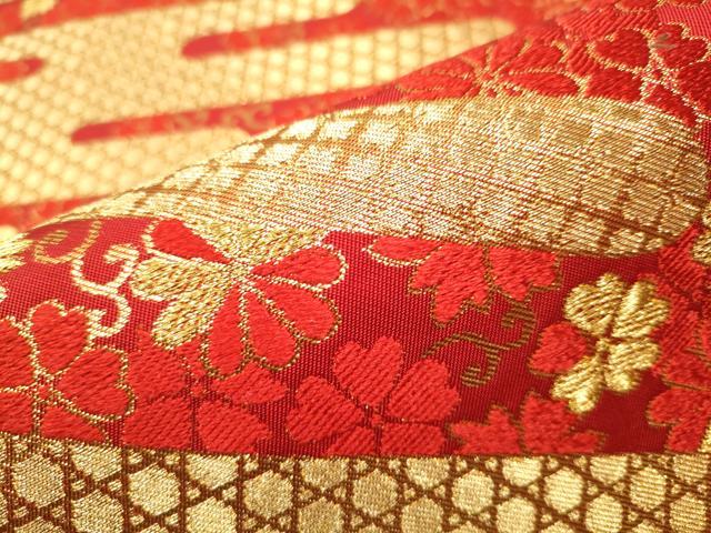 平和屋着物○西陣 川島織物 六通柄 本袋帯 草花文 金糸 正絹