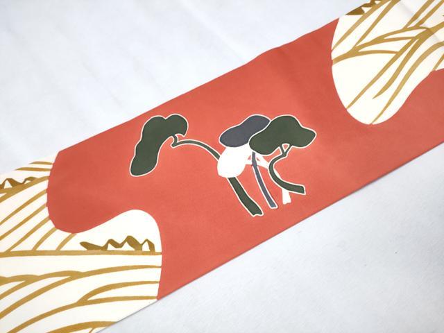 平和屋着物○塩瀬 九寸名古屋帯 型染め 枝松文 正絹 逸品 CAAW4581hy