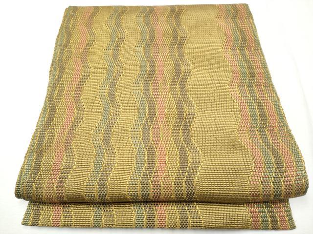 平和屋着物●八寸名古屋帯　組織　よろけ縞　正絹　逸品　CAAW4587hy