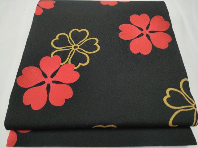 平和屋着物●全通柄袋帯　舞花文　黒地　鬼しぼ縮緬　正絹　逸品　CAAW4664hy