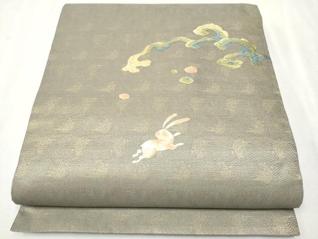 平和屋着物●両面　太鼓柄袋帯　跳兎　金糸　正絹　逸品　CAAW4672hy