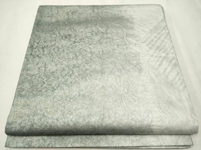 平和屋着物●全通柄袋帯　紬地　絞り　横段霞文　銀彩　正絹　逸品　CAAW4675hy