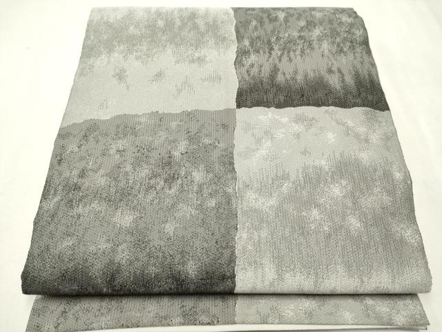 平和屋着物●全通柄袋帯　変わり市松霞文　正絹　逸品　CAAW4677hy