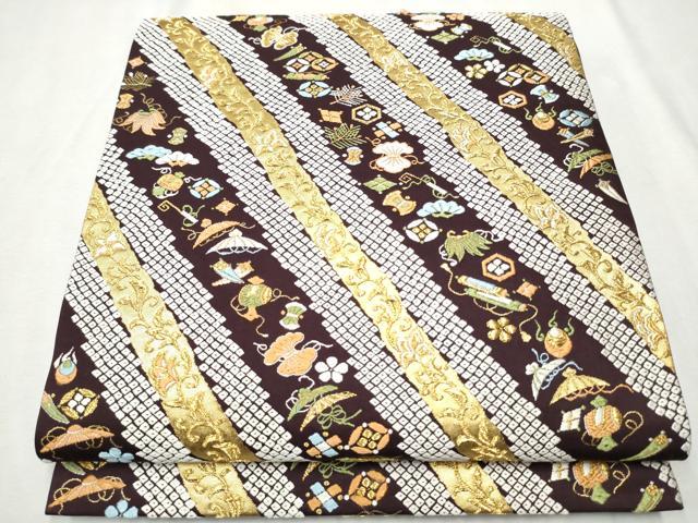 ◇955◇六通柄 袋帯 刺繍 華文 有職文様 唐花草 着物帯 和装