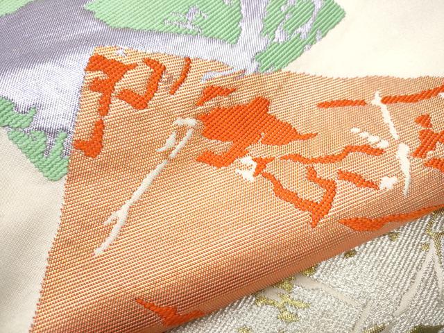 上質【逸品】袋帯 六通柄 仕立て上がり 正絹 桜 色紙紋 金糸 礼装 洒落