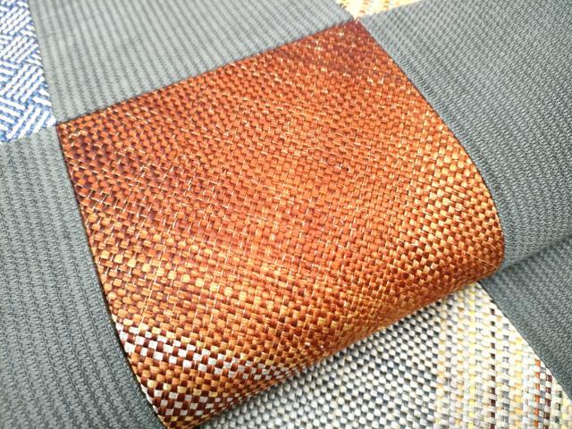 平和屋着物○六通柄袋帯 組織 切嵌 市松吉祥文 金銀糸