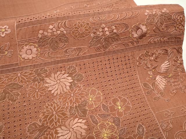 平和屋着物○中国三大刺繍 スワトウ刺繍 総刺繍 太鼓柄袋帯 紬