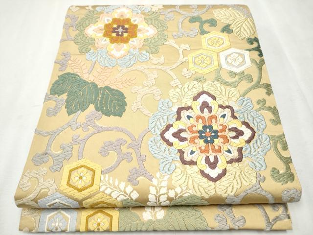 平和屋着物●六通柄袋帯　慶祥唐織　正倉院花唐草文　金糸　正絹　逸品　CAAW4789hy