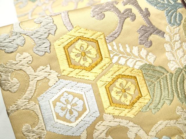平和屋着物●六通柄袋帯　慶祥唐織　正倉院花唐草文　金糸　正絹　逸品　CAAW4789hy 平和屋着物○六通柄袋帯 慶祥唐織 正倉院花唐草