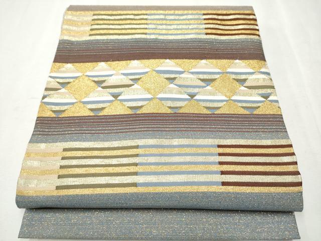 平和屋着物●太鼓柄袋帯　横段菱文　金通し地　正絹　逸品　CAAW4791hy