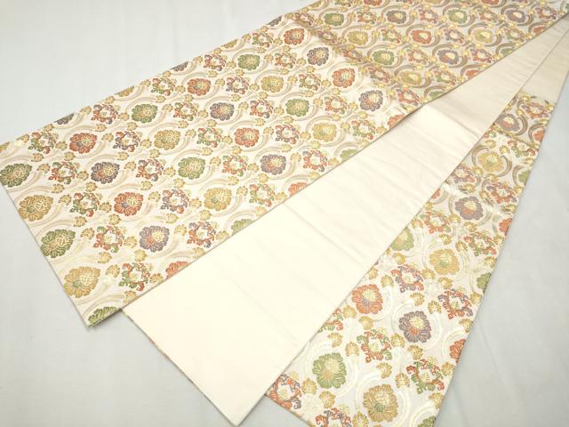 平和屋着物○六通柄袋帯 唐織 立枠花丸文 金銀糸 正絹