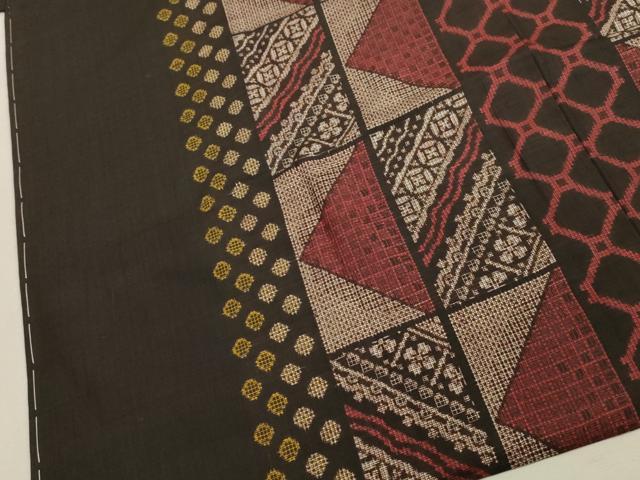 平和屋着物＃本場大島紬 割込み絣 道中着 色紙吉祥花文 正絹 逸品 未