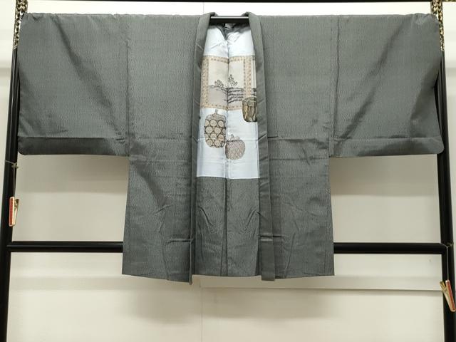 平和屋着物＃男性　羽織　紬地　霞文　黒地　正絹　逸品　CAAW4943dy