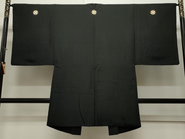 平和屋着物＃男性　黒紋付　長羽織　羽裏：龍　富士　正絹　逸品　CAAW4948dy