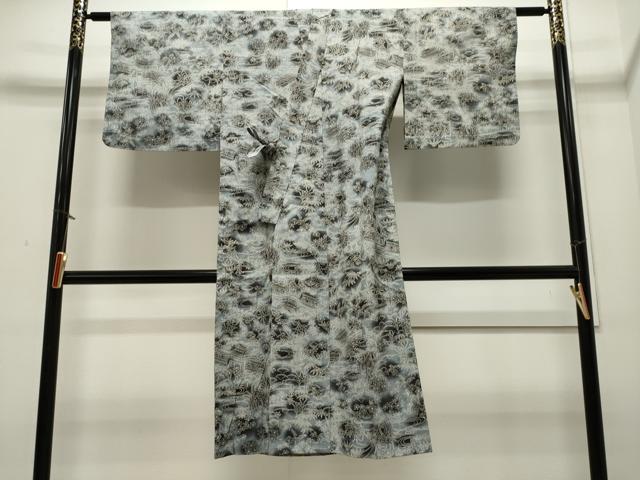 平和屋着物＃道中着　単衣　紬地　流水風景文　ロング丈　正絹　逸品　CAAW4977dy