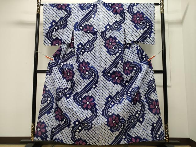 平和屋着物∴夏物　浴衣　有松鳴海絞り　流水舞花文　綿　逸品　CAAW5015dy