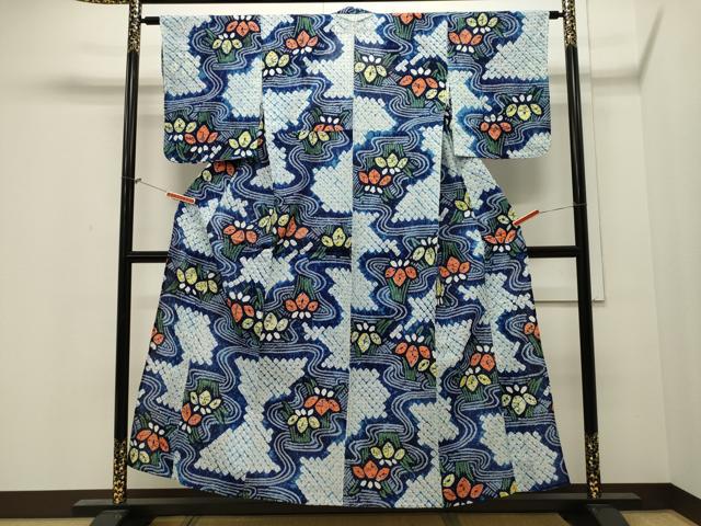 平和屋着物∴夏物　浴衣　有松鳴海絞り　流水花文　綿　逸品　CAAW5022dy