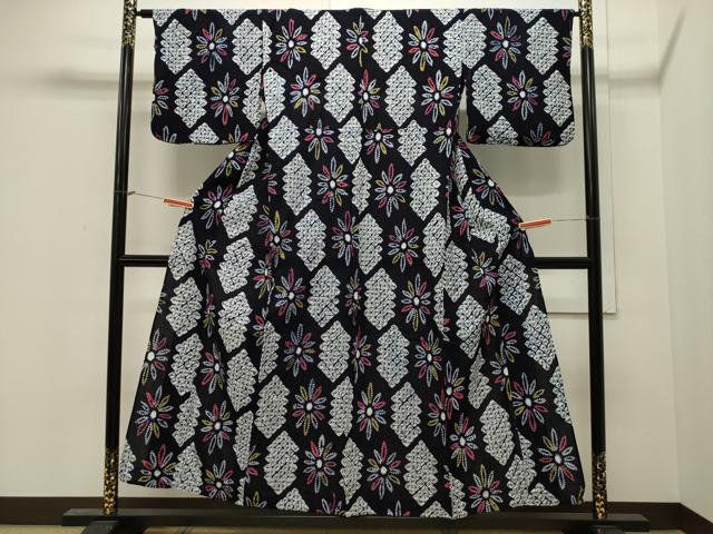 平和屋着物∴夏物　浴衣　有松鳴海絞り　亀甲花文　綿　逸品　CAAW5037dy