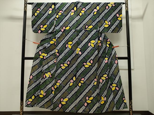 平和屋着物∴夏物　浴衣　有松鳴海絞り　舞葉文　綿　逸品　CAAW5048dy