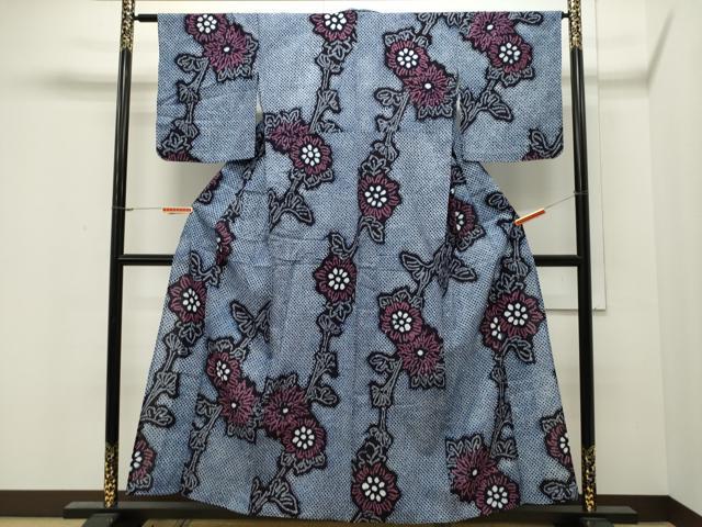 平和屋着物∴夏物　浴衣　有松鳴海絞り　枝花文　綿　逸品　CAAW5054dy