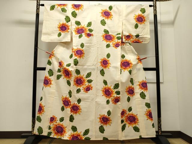 平和屋着物∴夏物　綿紅梅　浴衣　向日葵　綿　逸品　CAAW5061dy