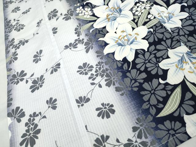 平和屋着物∴夏物 綿紅梅 浴衣 百合 金彩 綿 逸品 CAAW5064dy