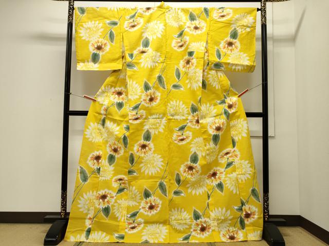 平和屋着物∴夏物　浴衣　向日葵　暈し染め　綿　未使用　CAAW5066dy