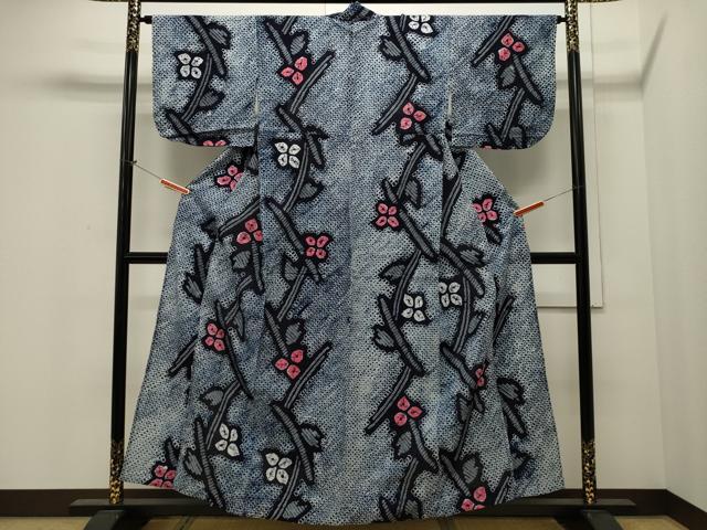 平和屋着物∴夏物　浴衣　有松鳴海絞り　草花文　綿　逸品　CAAW5072dy