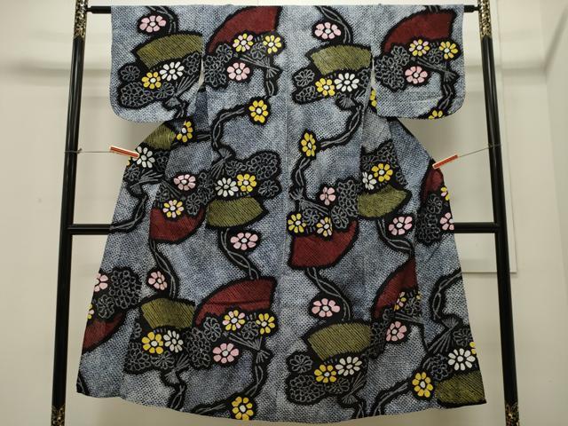 平和屋着物∴夏物　浴衣　有松鳴海絞り　扇面花文　綿　逸品　CAAW5078dy