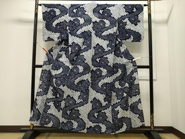 平和屋着物∴夏物　浴衣　有松鳴海絞り　流水花文　綿　逸品　CAAW5080dy