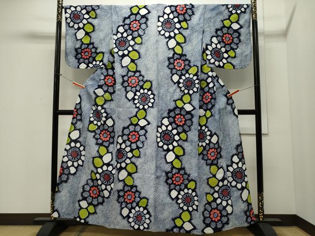 平和屋着物∴夏物　浴衣　有松鳴海絞り　花繋ぎ文　綿　逸品　CAAW5090dy