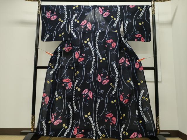 平和屋着物∴夏物　浴衣　有松鳴海絞り　舞蝶文　綿　逸品　CAAW5091dy