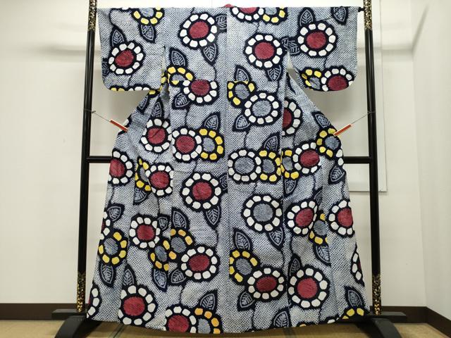 eふれんず◆有松鳴海絞り　夏物　浴衣　草花文　綿◆am1065 eふれんず◇有松鳴海絞り 夏物 浴衣 草花文 綿◇am1065