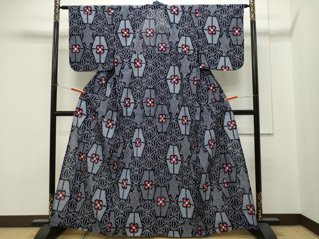 平和屋着物∴夏物　浴衣　有松鳴海絞り　麻の葉文様　綿　逸品　CAAW5142dy