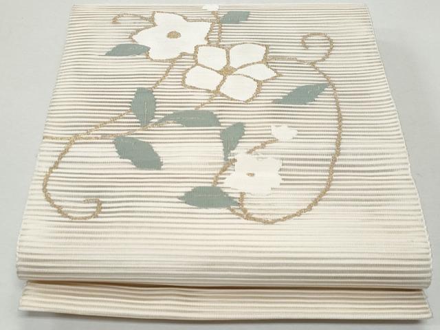平和屋着物＊夏物　九寸名古屋帯　草葉文　銀糸　正絹　逸品　DABB3487cm 平和屋着物＊夏物 九寸名古屋帯 草葉文 銀糸 正絹 逸品 DABB3487cm