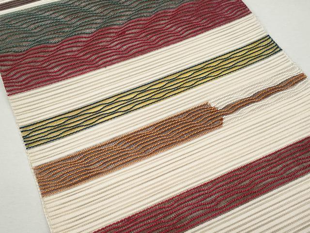 平和屋着物＊夏物　八寸名古屋帯　絽綴れ　横段文　正絹　逸品　CAAW5472fb 平和屋着物＊夏物 八寸名古屋帯 絽綴れ 横段文 正絹 逸品 CAAW5472fbの
