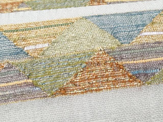 平和屋着物＊夏物　九寸名古屋帯　幾何学文　金銀糸　正絹　逸品　CAAW5493fb 平和屋着物＊夏物 九寸名古屋帯 幾何学文 金銀糸 正絹 逸品