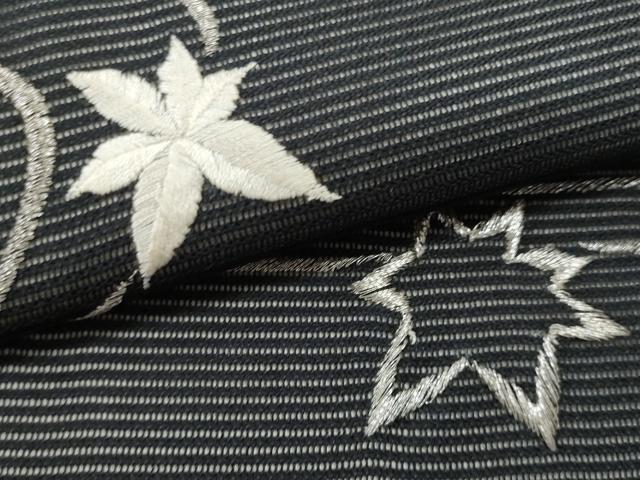 平和屋着物＊夏物　九寸名古屋帯　刺繍　竜田川　黒地　銀糸　正絹　逸品　CAAW5498fb