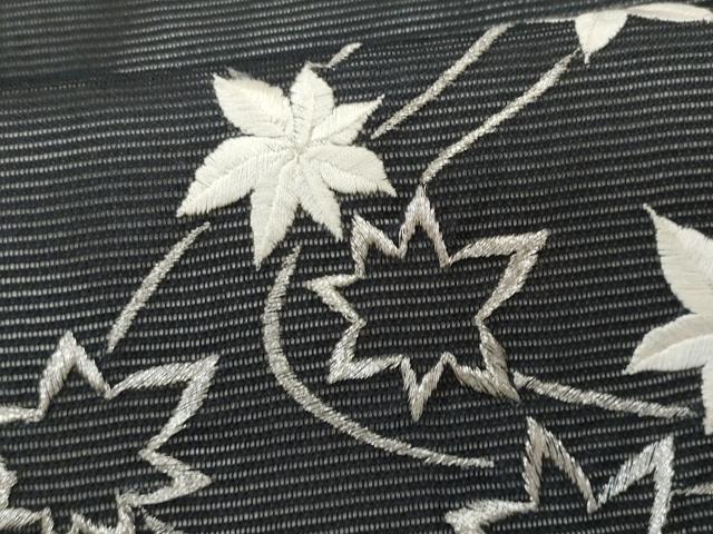 平和屋着物＊夏物　九寸名古屋帯　刺繍　竜田川　黒地　銀糸　正絹　逸品　CAAW5498fb