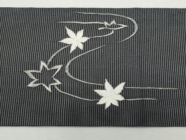 平和屋着物＊夏物　九寸名古屋帯　刺繍　竜田川　黒地　銀糸　正絹　逸品　CAAW5498fb