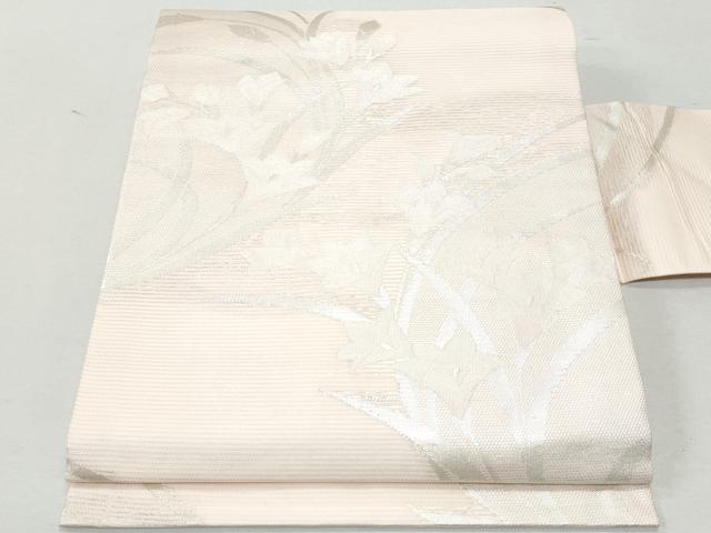 平和屋着物＊夏物　九寸名古屋帯　秋草文　銀糸　正絹　逸品　CAAW5507fb