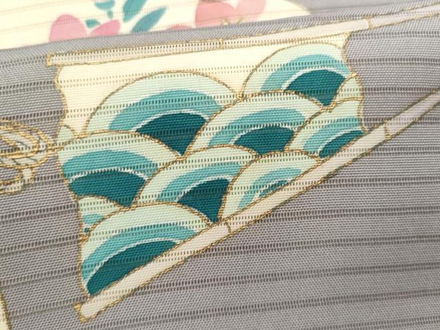 平和屋着物＊夏物 塩瀬 九寸名古屋帯 作家物 扇面吉祥文 金彩