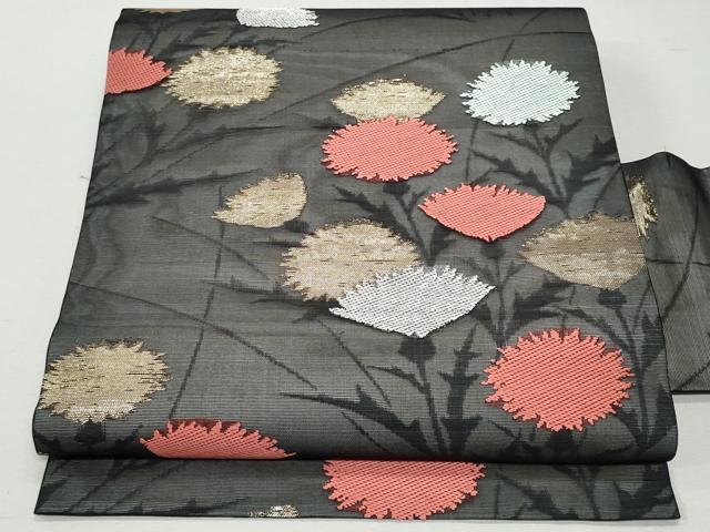 平和屋着物＊夏物　九寸名古屋帯　裏菊文　黒地　金糸　正絹　逸品　CAAW5520fb