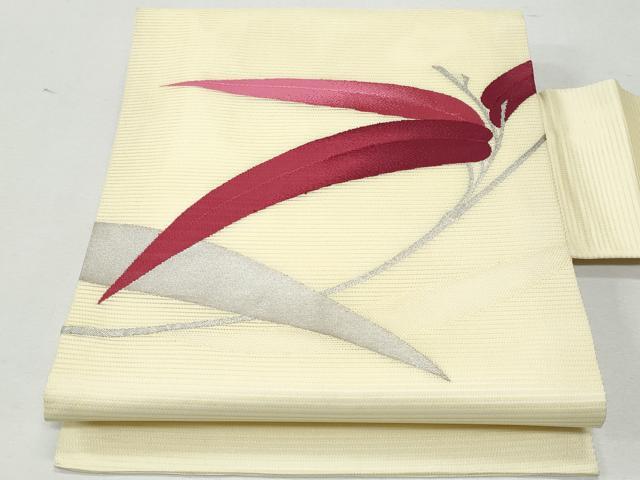 平和屋着物＊夏物　九寸名古屋帯　枝葉文　銀糸　正絹　逸品　CAAW5522fb